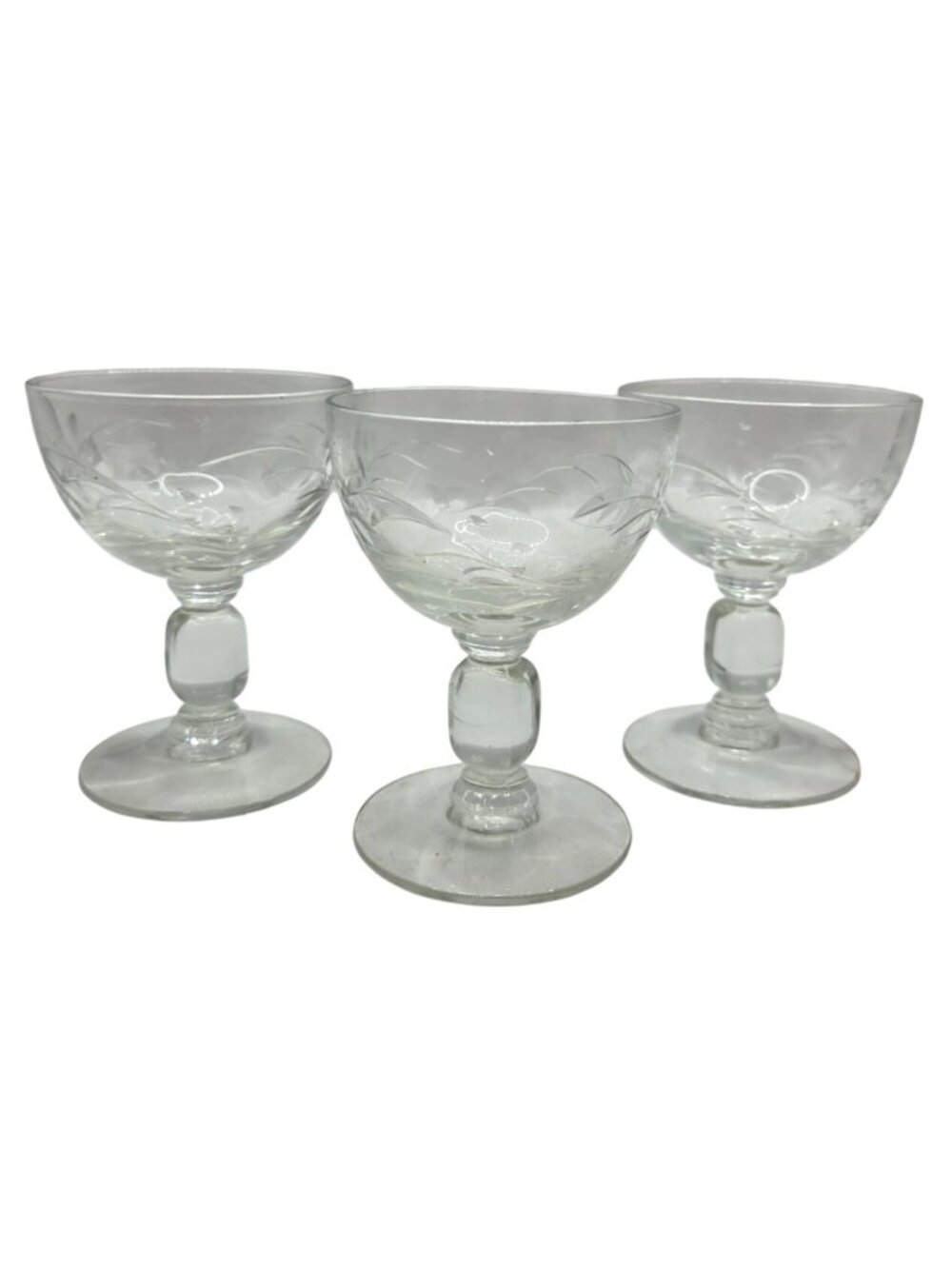 Vtg Heisey Southwind Collection Set Of 3 Cocktail Etched Glasses Coup Stemmed